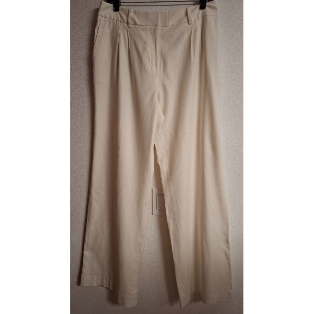 Women's CALVIN KLEIN Ivory Linen Blend Fully Lined Wide Leg Trouser Pants 8